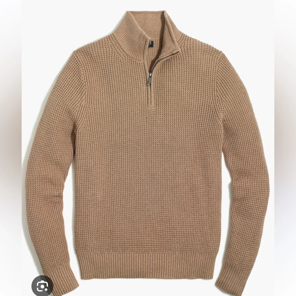 J CREW MENS WAFFLE KNIT ZIP PULLOVER SWEATER MEDIUM TAN BEIGE_7